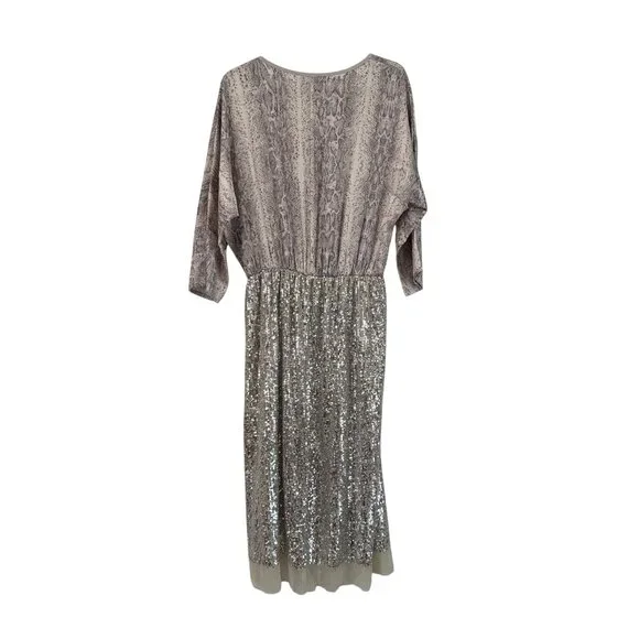 Loyd Ford Palm Springs Snake Print Sequin Skirt Fit Flare Dress Womens Size 4
